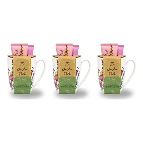 Lulu Grace The Garden Path Tea-Break Hand Care Mug Set with Hand Cream 60mL & Barrier Cream 60mL Bundle of 3