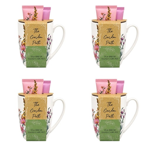 Lulu Grace The Garden Path Tea-Break Hand Care Mug Set with Hand Cream 60mL & Barrier Cream 60mL Bundle of 4
