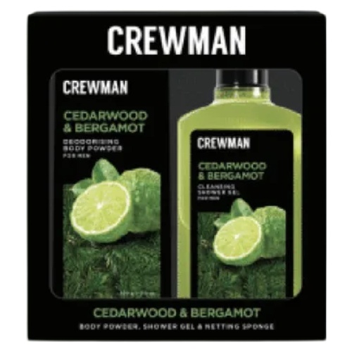 Crewman Cedarwood & Bergamot Gift Set Body Powder & Shower Gel & Netting Sponge