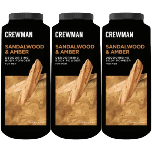 Crewman Sandalwood Amber Body Powder 200g 3 Pack Mens Deodorising Powder