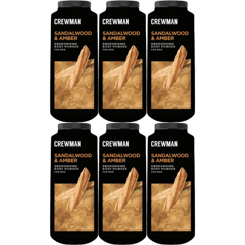 Crewman Sandalwood Amber Body Powder 200g 6 Pack Mens Deodorising Powder