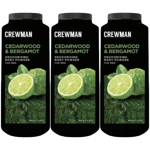 Crewman Cedarwood Bergamot Body Powder 200g 3 Pack Mens Deodorising Powder