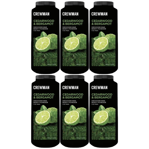 Crewman Cedarwood Bergamot Body Powder 200g 6 Pack Mens Deodorising Powder