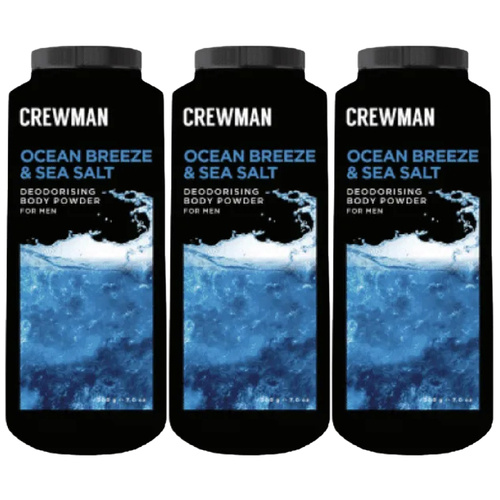 Crewman Ocean Breeze Sea Salt Body Powder 200g 3 Pack Mens Deodorising Powder