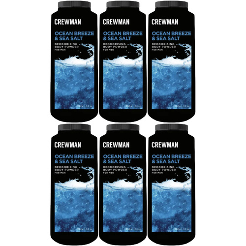Crewman Ocean Breeze Sea Salt Body Powder 200g 6 Pack Mens Deodorising Powder