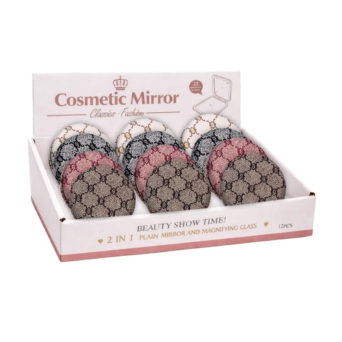 Cosmetic Compact Mirror Monogram Pattern Assorted Colours Display of 12