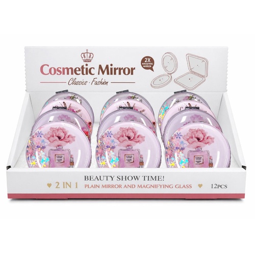 Cosmetic Compact Mirror Perfume Print Display of 12