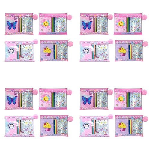 Kids Plush Notebook Stationery Gift Set in Zip Pouch Assorted Designs - Random Design Supplied Bundle of 4