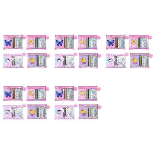 Kids Plush Notebook Stationery Gift Set in Zip Pouch Assorted Designs - Random Design Supplied Bundle of 5