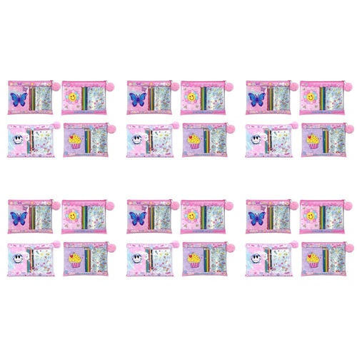 Kids Plush Notebook Stationery Gift Set in Zip Pouch Assorted Designs - Random Design Supplied Bundle of 6