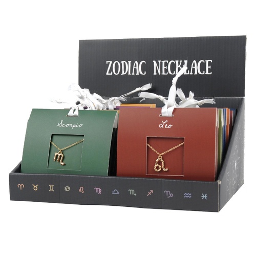 Zodiac Sign Pendant Necklace Display of 24