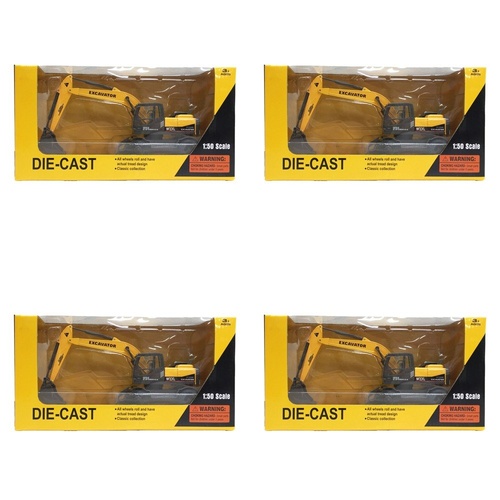 Die-Cast Excavator 1:50 Scale Construction Vehicle Toy Pack of 4