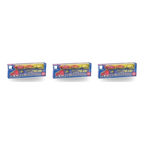 Die-Cast Racing Transporter Set Truck with 4 Race Cars Bundle of 3