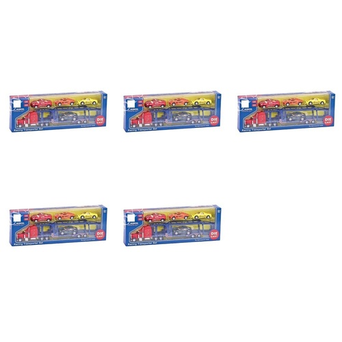Die-Cast Racing Transporter Set Truck with 4 Race Cars Bundle of 5