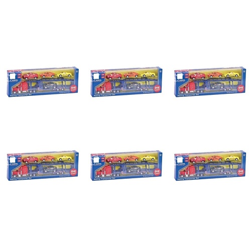 Die-Cast Racing Transporter Set Truck with 4 Race Cars Bundle of 6