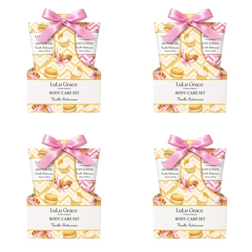 Lulu Grace Vanilla Buttercream Shower Gel 130mL & Body Lotion 130mL Body Care Set Bundle of 4