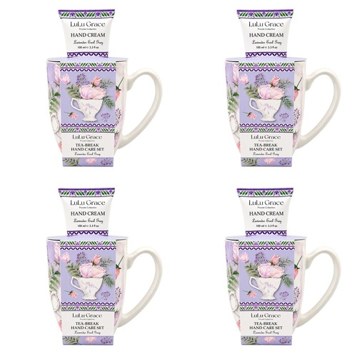 Lulu Grace Lavender Earl Grey Tea-Break Hand Care Set Mug & Hand Cream 100mL Bundle of 4