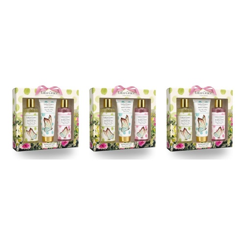 Lulu Grace Sweet Pea & Pear Bath Gift Set Shower Gel 200mL, Bubble Bath 200mL & Body Lotion 110mL Bundle of 3