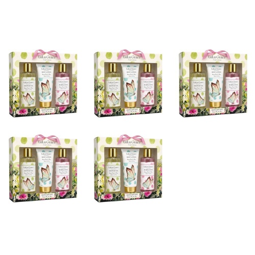 Lulu Grace Sweet Pea & Pear Bath Gift Set Shower Gel 200mL, Bubble Bath 200mL & Body Lotion 110mL Bundle of 5