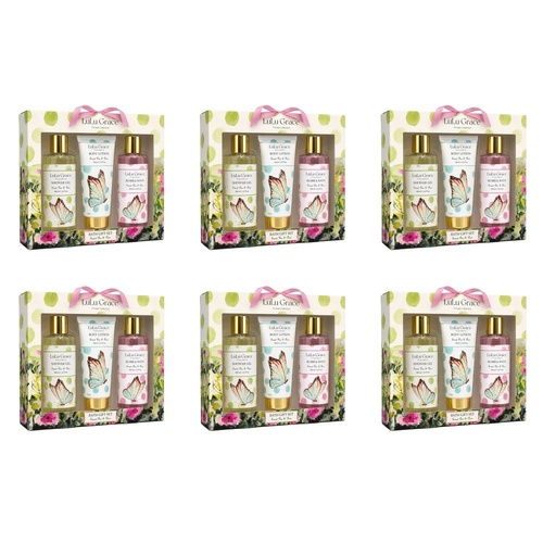 Lulu Grace Sweet Pea & Pear Bath Gift Set Shower Gel 200mL, Bubble Bath 200mL & Body Lotion 110mL Bundle of 6