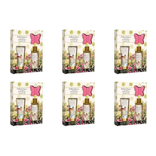 Lulu Grace Sweet Pea & Pear Bath Gift Set Shower Gel 200mL, Body Lotion 110mL & Butterfly Bath Fizzer 60g Bundle of 6