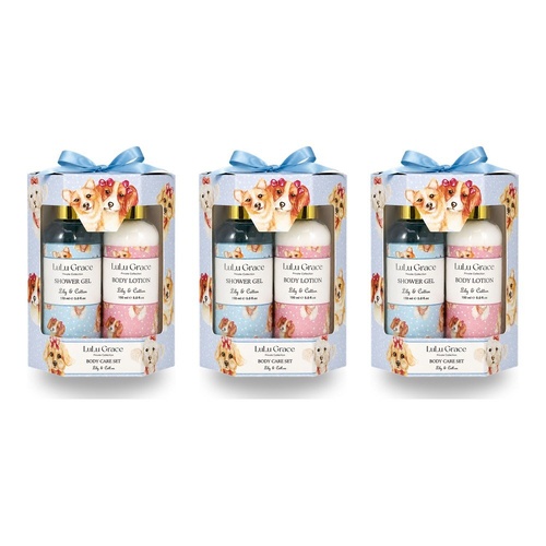 Lulu Grace Lily & Cotton Shower Gel 150mL, Body Lotion 150mL & Netting Sponge Gift Set Bundle of 3