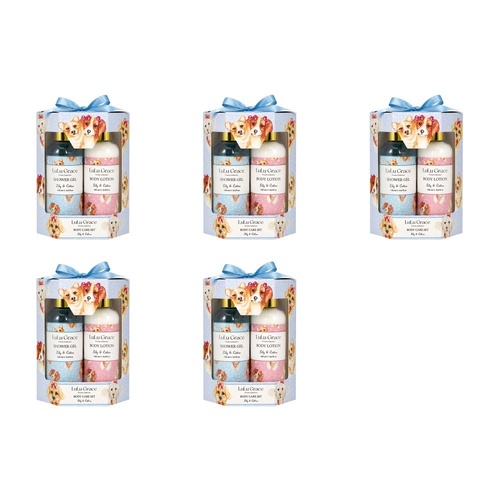 Lulu Grace Lily & Cotton Shower Gel 150mL, Body Lotion 150mL & Netting Sponge Gift Set Bundle of 5