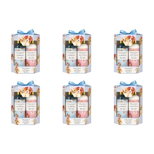 Lulu Grace Lily & Cotton Shower Gel 150mL, Body Lotion 150mL & Netting Sponge Gift Set Bundle of 6