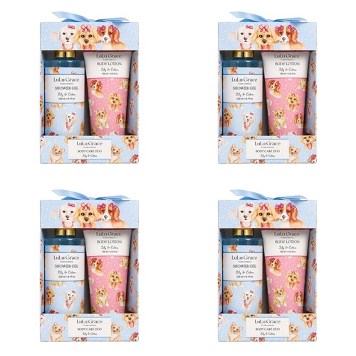 Lulu Grace Lily & Cotton Shower Gel 250mL & Body Lotion 150mL Body Care Duo Bundle of 4