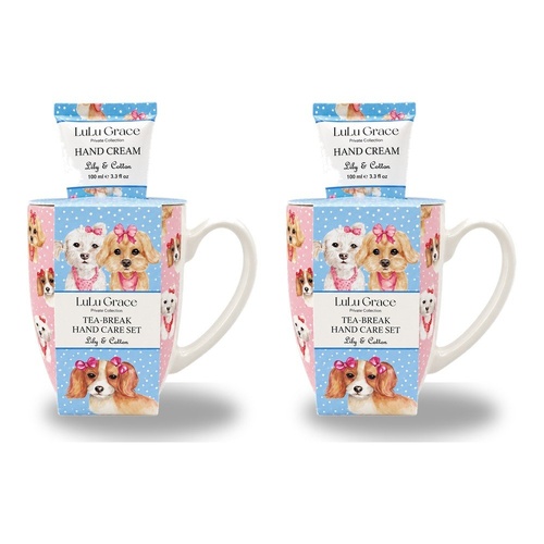 Lulu Grace Lily & Cotton Tea-Break Hand Care Set Mug & Hand Cream 100mL Bundle of 2