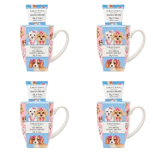 Lulu Grace Lily & Cotton Tea-Break Hand Care Set Mug & Hand Cream 100mL Bundle of 4