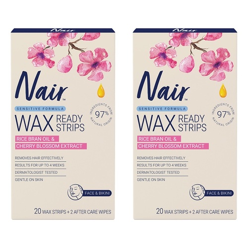 Nair Sensitive Mini Wax Strips Face & Sensitive Areas 20 Pack Bundle of 2