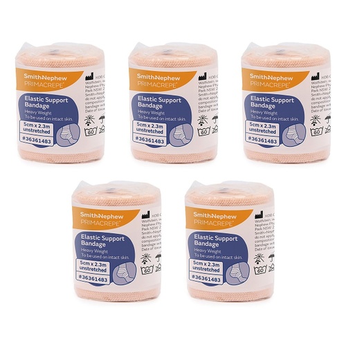 Primacrepe Elastic Crepe Heavy Weight Bandage Tan 5cm x 2.3m Pack of 5