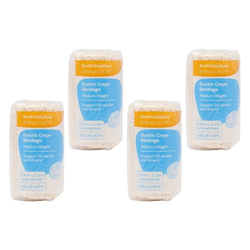 Primacrepe Elastic Crepe Bandage White 7.5cm x 1.6m Pack of 4
