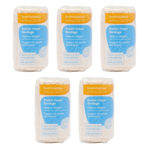 Primacrepe Elastic Crepe Bandage White 7.5cm x 1.6m Pack of 5