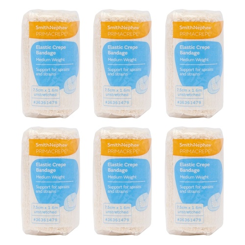 Primacrepe Elastic Crepe Bandage White 7.5cm x 1.6m Pack of 6