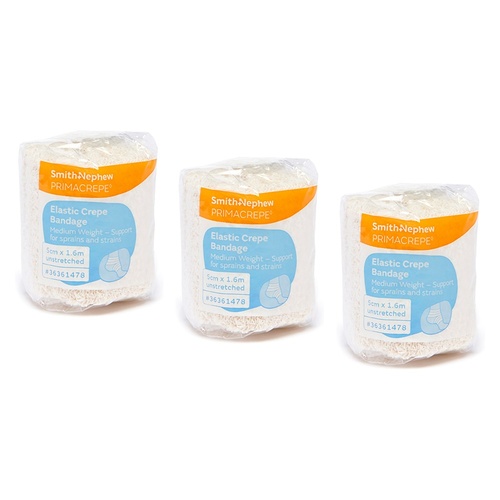 Primacrepe Elastic Crepe Bandage White 5cm x 1.6m Pack of 3