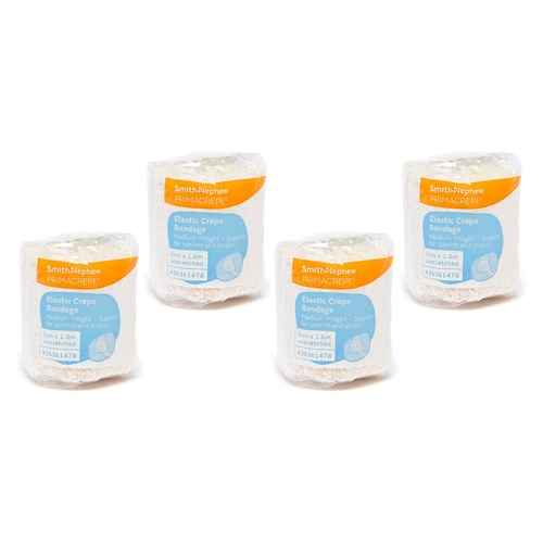Primacrepe Elastic Crepe Bandage White 5cm x 1.6m Pack of 4