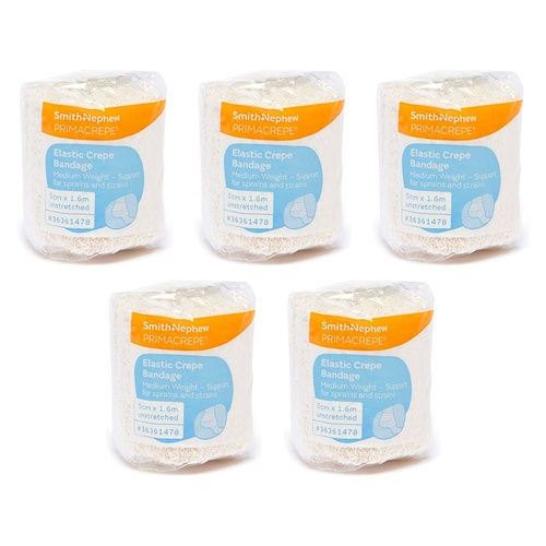 Primacrepe Elastic Crepe Bandage White 5cm x 1.6m Pack of 5