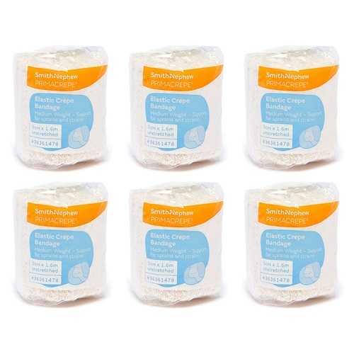 Primacrepe Elastic Crepe Bandage White 5cm x 1.6m Pack of 6