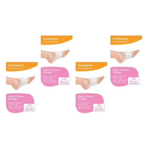 Primagauze Elastic Cohesive Bandage 8cm x 2m Pack of 4