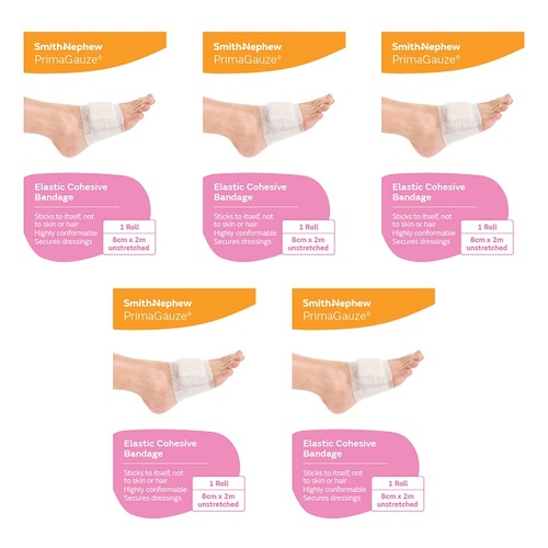 Primagauze Elastic Cohesive Bandage 8cm x 2m Pack of 5