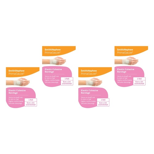 Primagauze Elastic Cohesive Bandage 6cm x 2m Pack of 4