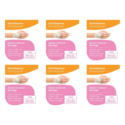 Primagauze Elastic Cohesive Bandage 6cm x 2m Pack of 6