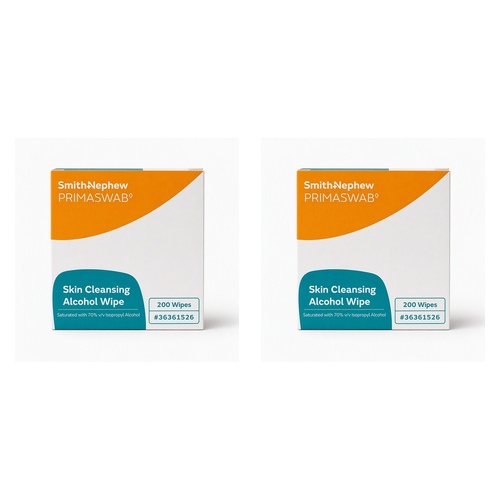 Primaswab Skin Cleansing Alcohol Wipes 2 Ply 200 Pack Bundle of 2