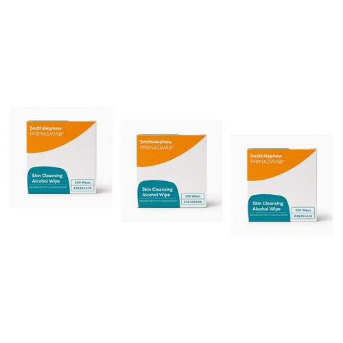 Primaswab Skin Cleansing Alcohol Wipes 2 Ply 200 Pack Bundle of 3