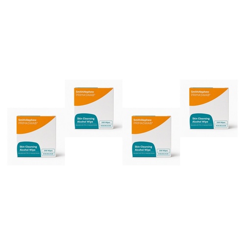 Primaswab Skin Cleansing Alcohol Wipes 2 Ply 200 Pack Bundle of 4