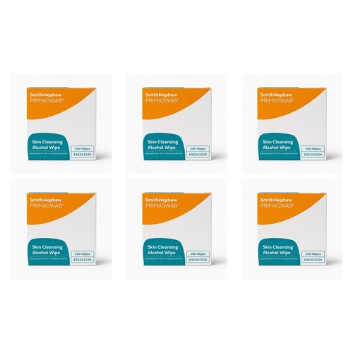 Primaswab Skin Cleansing Alcohol Wipes 2 Ply 200 Pack Bundle of 6