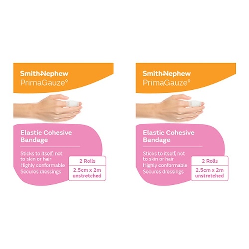 Primagauze Elastic Cohesive Bandage 2.5cm x 2m 2 Rolls Pack of 2