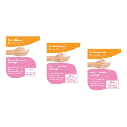 Primagauze Elastic Cohesive Bandage 2.5cm x 2m 2 Rolls Pack of 3